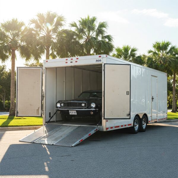 Scene of car inside trailer