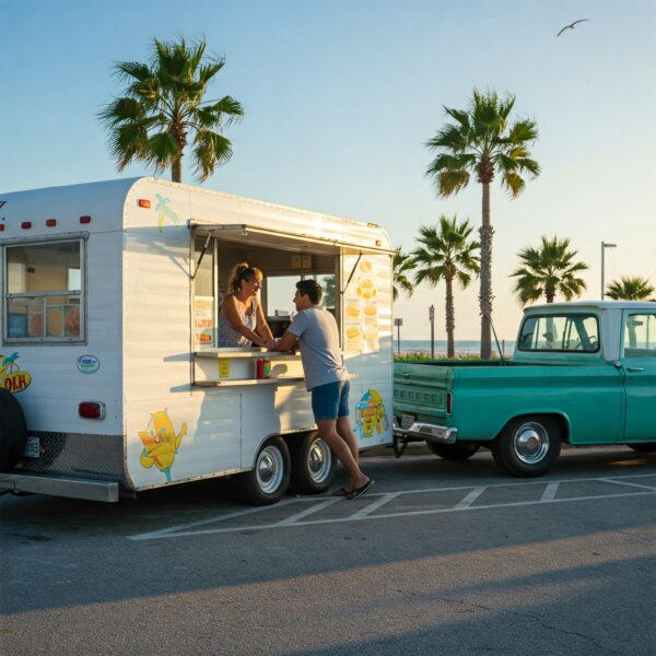 A person visiting a food/concession trailer in florida