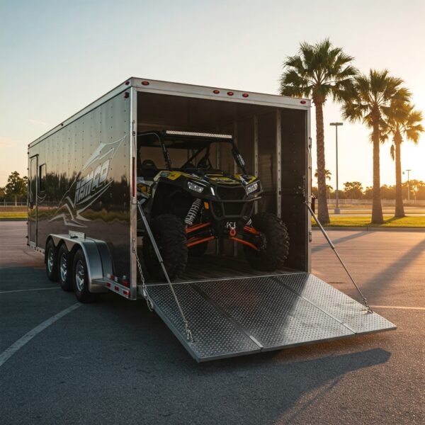 side by side in a toy hauler trailer